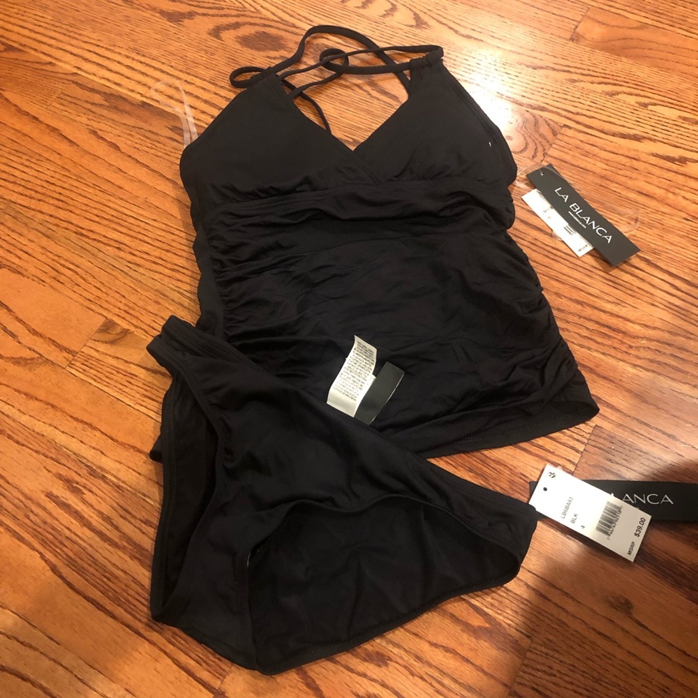 NWT La Blanca black 2 piece tankini too with bikinis size 4